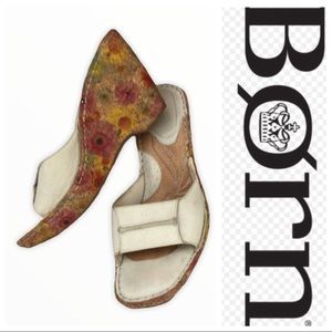 Born Leather Floral Cork Wedges. Size 7